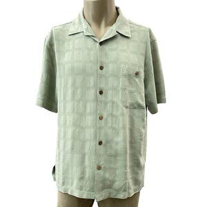 Vintage Joseph Feiss Silk Checkered Button Front Casual Shirt Sage Green Mens XL